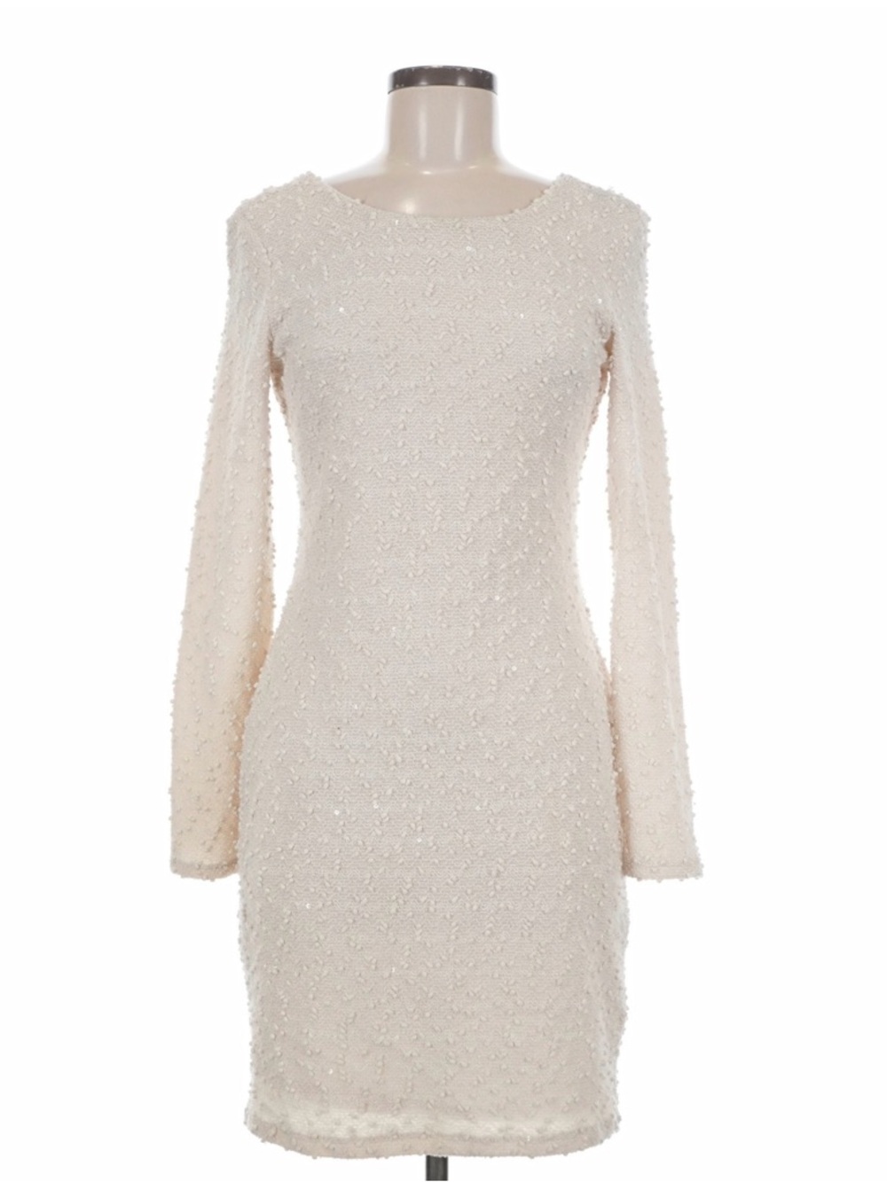 Jennifer Lopez Jlo Cream Textured Long Sleeve Dress